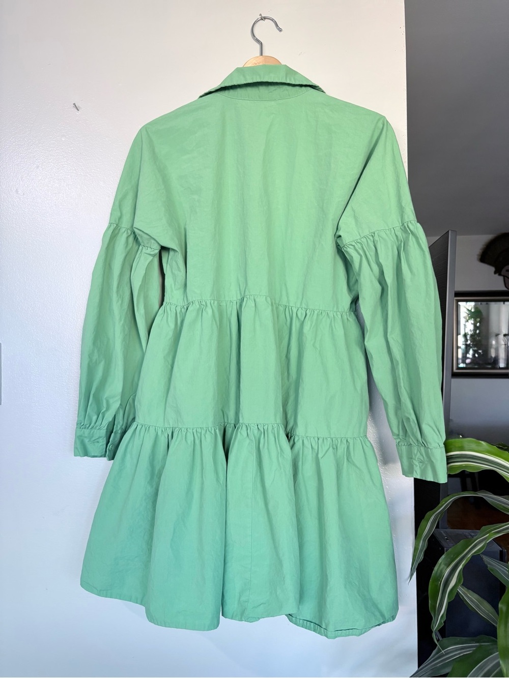 Oak + Fort Tiered Pastel Green Bohemian Baby Doll Dress XS Cottagecore Cotton - Picture 2 of 4